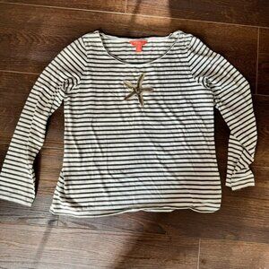 Tommy Bahama Relax Striped Long Sleeve Top with Sequined Starfish Design - L
